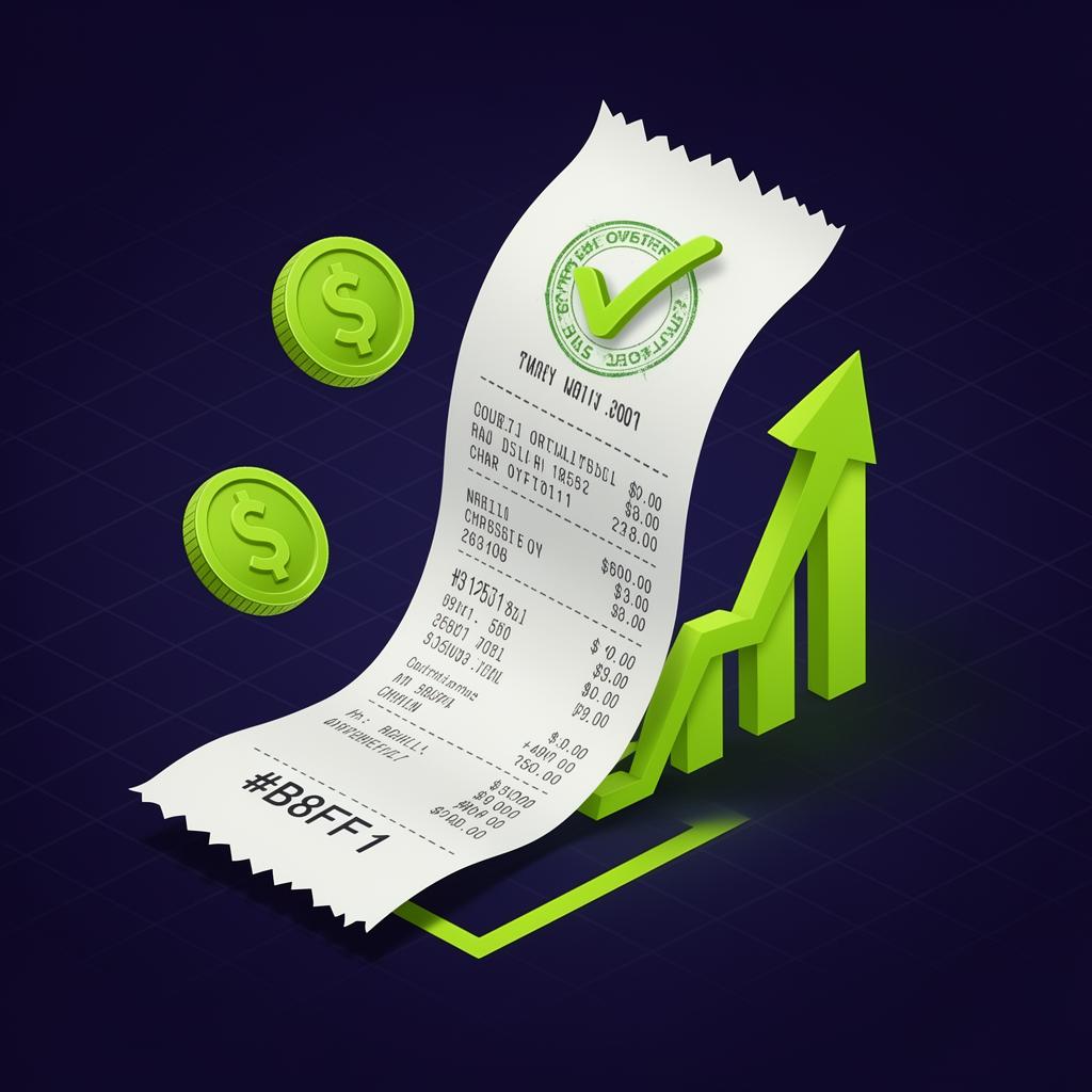 Receipt with tax-deductible stamp and growth chart